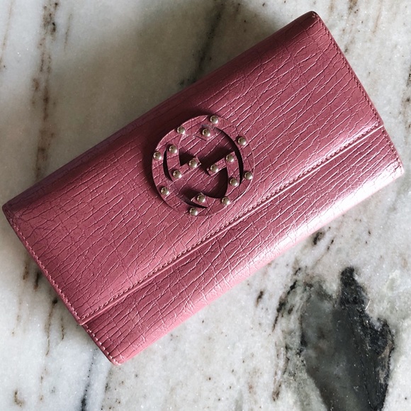 Gucci Handbags - Gucci Soho Studded Flap Clutch Wallet